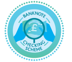 Display banknote checking scheme logo